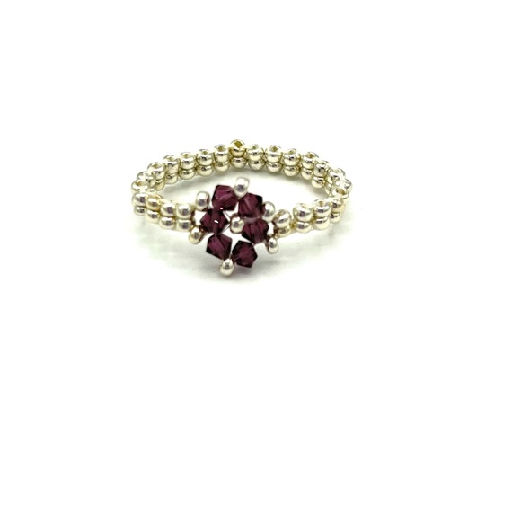 Hand Crafted Jewelry - HAND CRAFTED Purple Swarovski Crystal Silver Beaded Ring